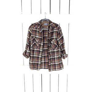 Vintage Pendleton brown checker plaid wool flannel shirt